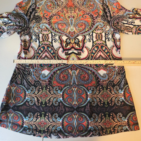 Unity World Wear Blouse Women's L Paisley Multi-Color Third Quarter Sleeve - Picture 15 of 16